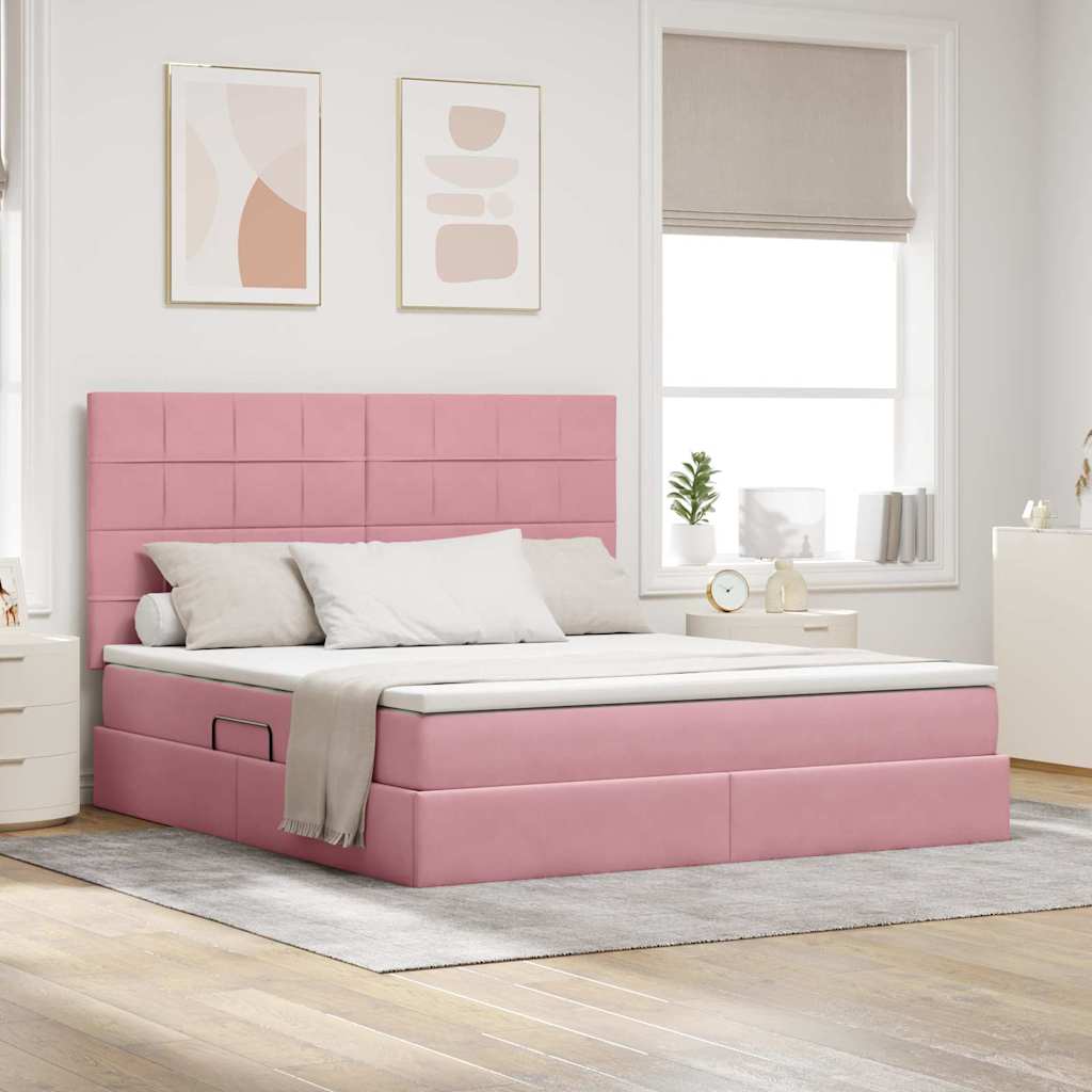 Opslag bed met matras met matras Roze 160 x 200 cm Fluweel is nu te koop bij PeponiXL, paradijselijk wonen!