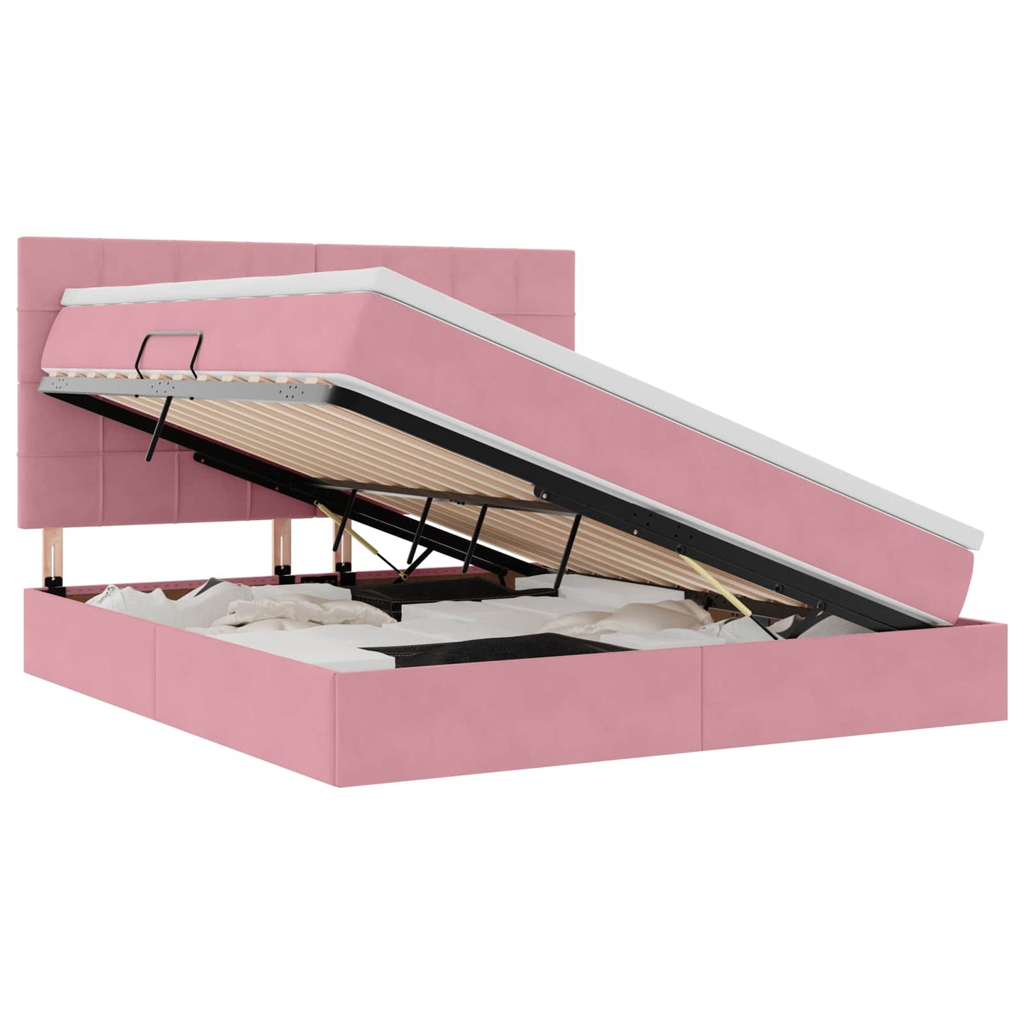 Opslag bed met matras met matras Roze 160 x 200 cm Fluweel is nu te koop bij PeponiXL, paradijselijk wonen!