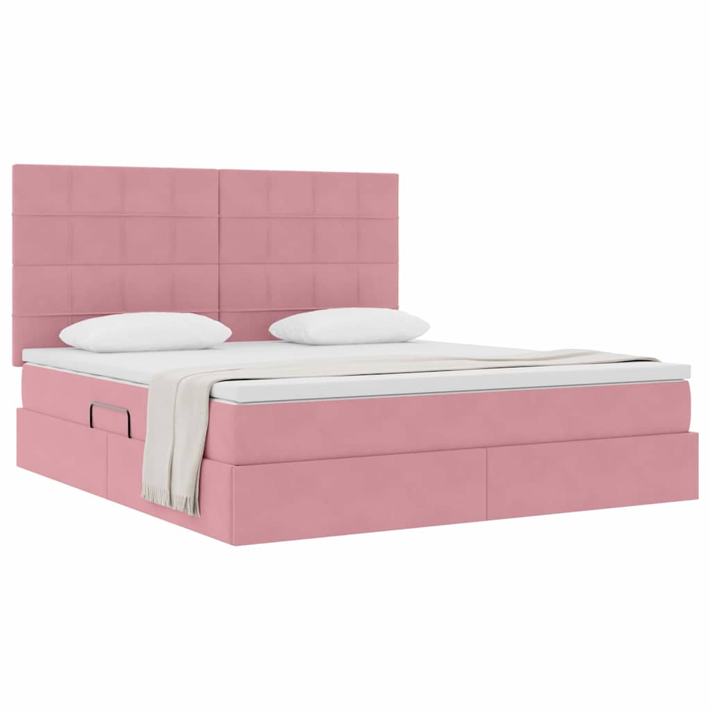Opslag bed met matras met matras Roze 160 x 200 cm Fluweel is nu te koop bij PeponiXL, paradijselijk wonen!
