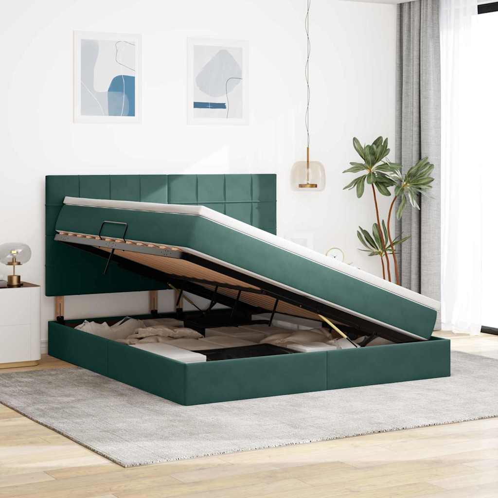 Opslag bed met matras Donkergroen 180 x 200 cm Fluweel is nu te koop bij PeponiXL, paradijselijk wonen!