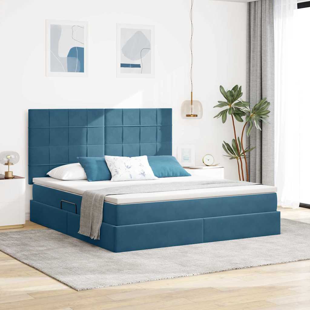 Opslag bed met matras Donkerblauw 180 x 200 cm Fluweel is nu te koop bij PeponiXL, paradijselijk wonen!