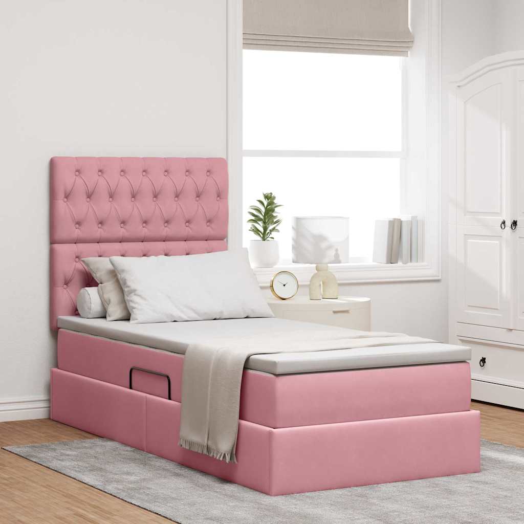 Opslag bed met matras met matras Roze 90 x 190 cm Fluweel is nu te koop bij PeponiXL, paradijselijk wonen!