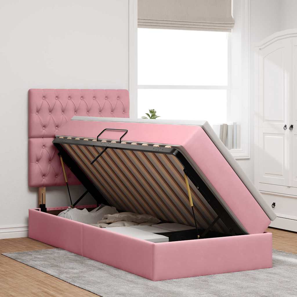Opslag bed met matras met matras Roze 90 x 190 cm Fluweel is nu te koop bij PeponiXL, paradijselijk wonen!