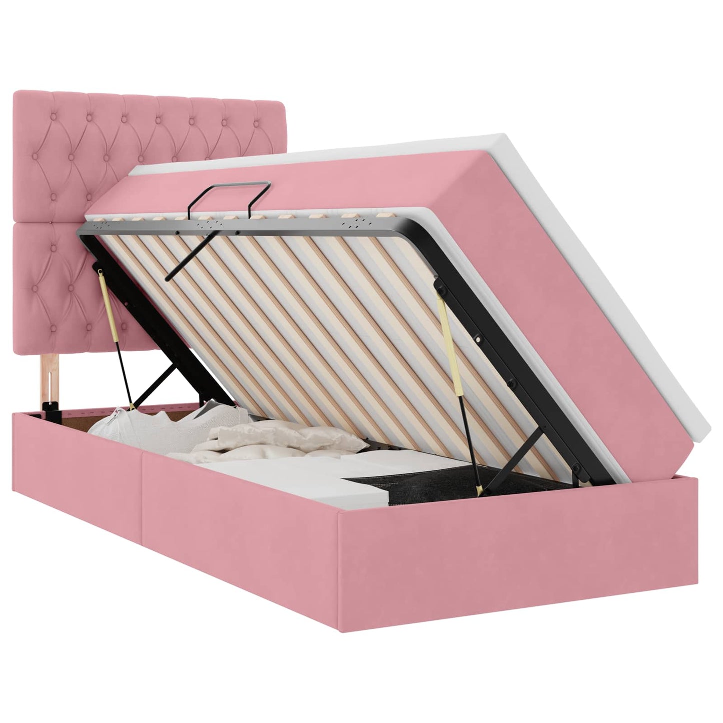 Opslag bed met matras met matras Roze 90 x 190 cm Fluweel is nu te koop bij PeponiXL, paradijselijk wonen!