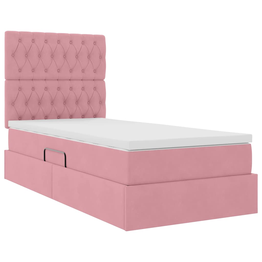 Opslag bed met matras met matras Roze 90 x 190 cm Fluweel is nu te koop bij PeponiXL, paradijselijk wonen!