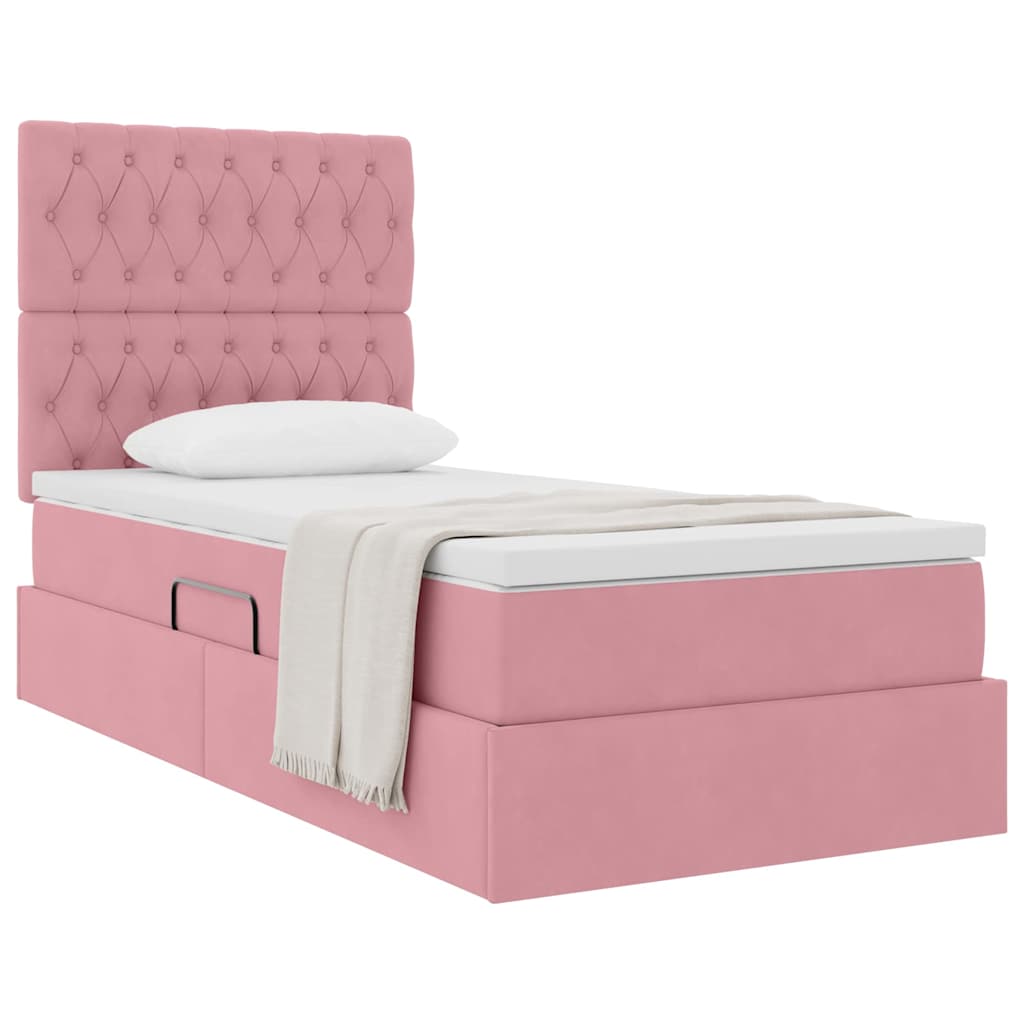 Opslag bed met matras met matras Roze 90 x 190 cm Fluweel is nu te koop bij PeponiXL, paradijselijk wonen!