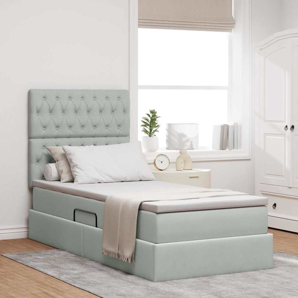 Opslag bed met matras met opslag Lichtgrijs 90 x 200 cm Fluweel is nu te koop bij PeponiXL, paradijselijk wonen!