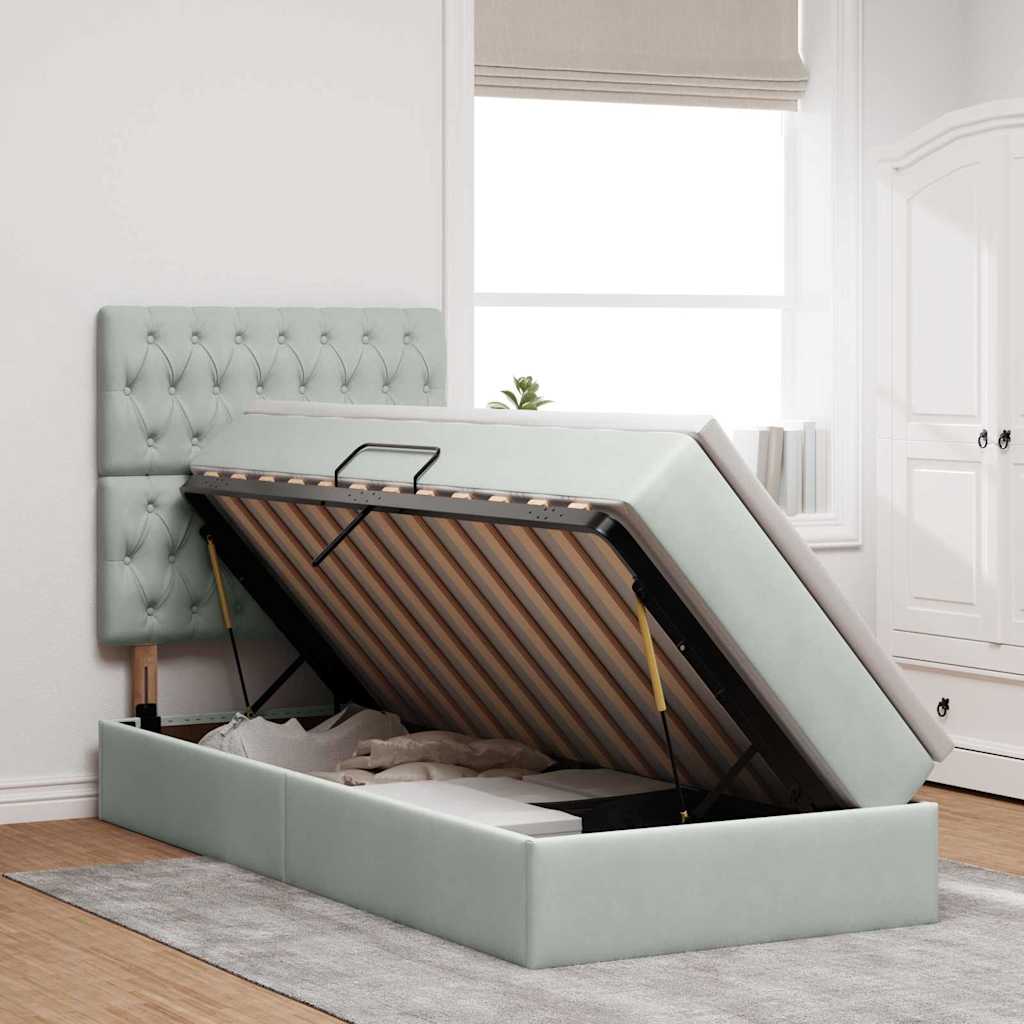 Opslag bed met matras met opslag Lichtgrijs 90 x 200 cm Fluweel is nu te koop bij PeponiXL, paradijselijk wonen!