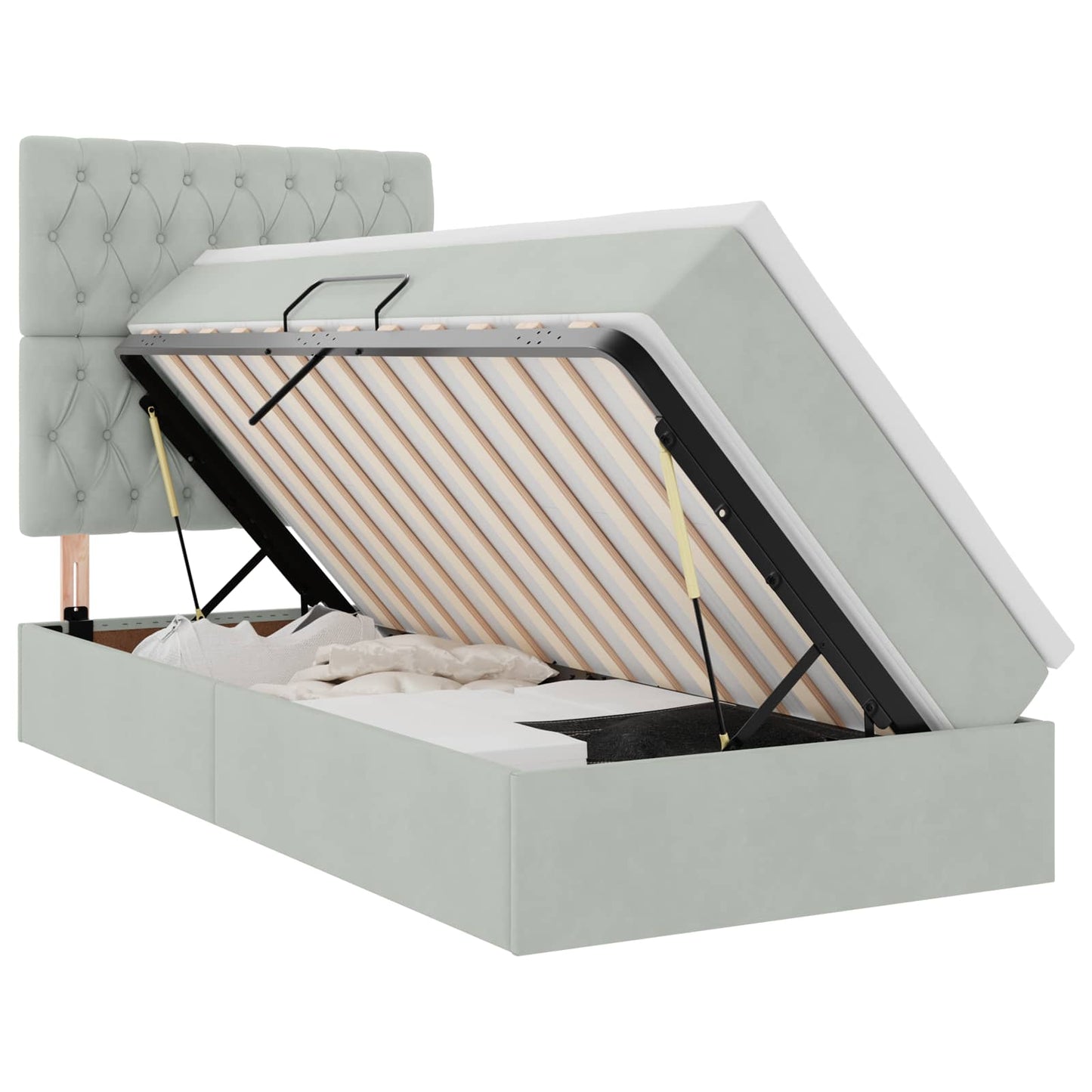 Opslag bed met matras met opslag Lichtgrijs 90 x 200 cm Fluweel is nu te koop bij PeponiXL, paradijselijk wonen!