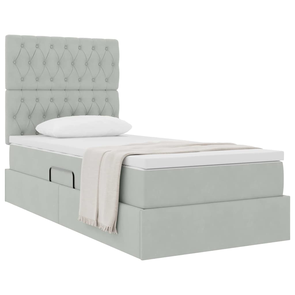 Opslag bed met matras met opslag Lichtgrijs 90 x 200 cm Fluweel is nu te koop bij PeponiXL, paradijselijk wonen!