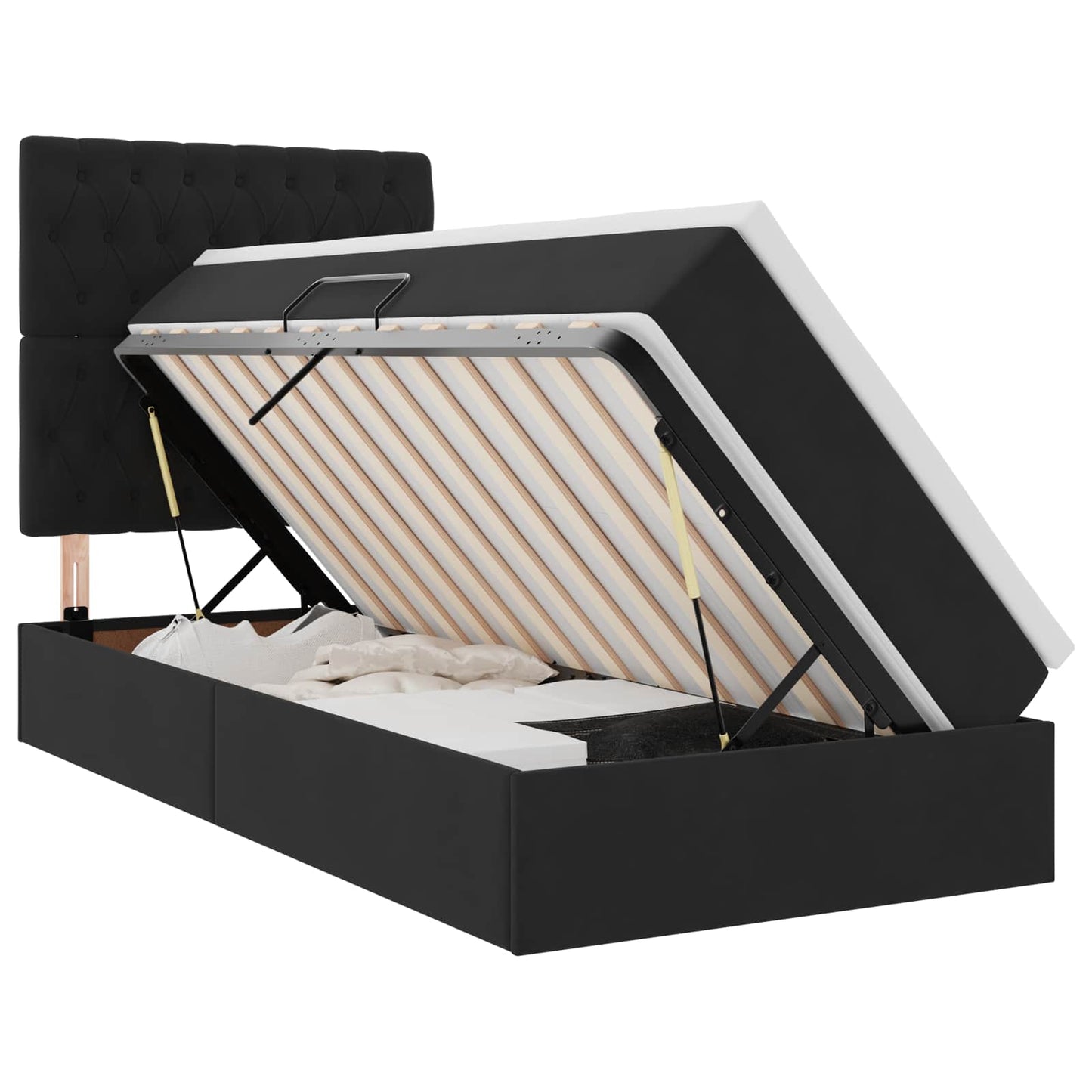 Opslag bed met matras met hoofdeinde Zwart 90 x 200 cm Fluweel is nu te koop bij PeponiXL, paradijselijk wonen!
