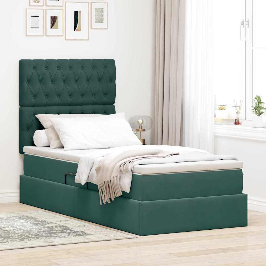 Opslag bed met matras Donkergroen 100 x 200 cm Fluweel is nu te koop bij PeponiXL, paradijselijk wonen!