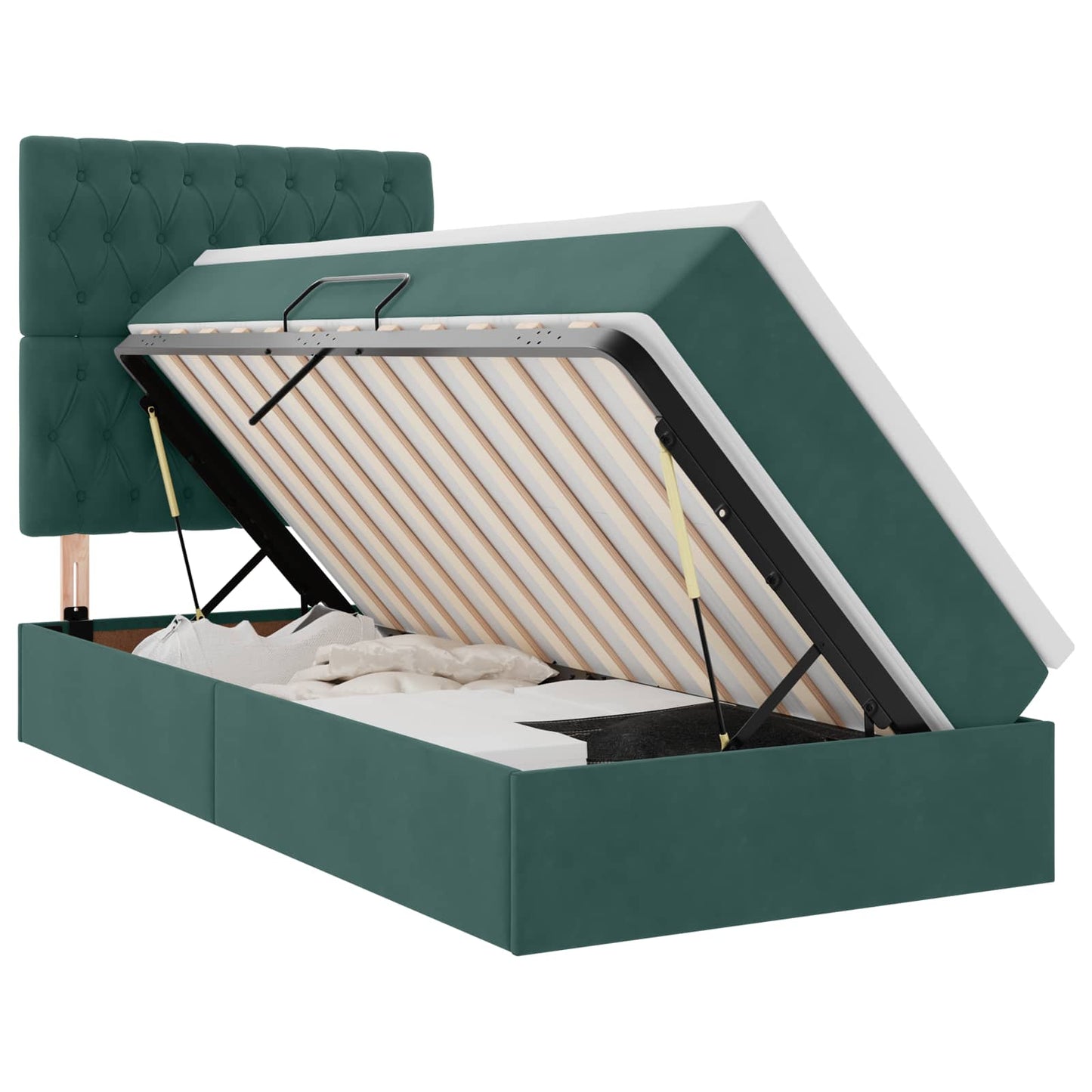 Opslag bed met matras Donkergroen 100 x 200 cm Fluweel is nu te koop bij PeponiXL, paradijselijk wonen!
