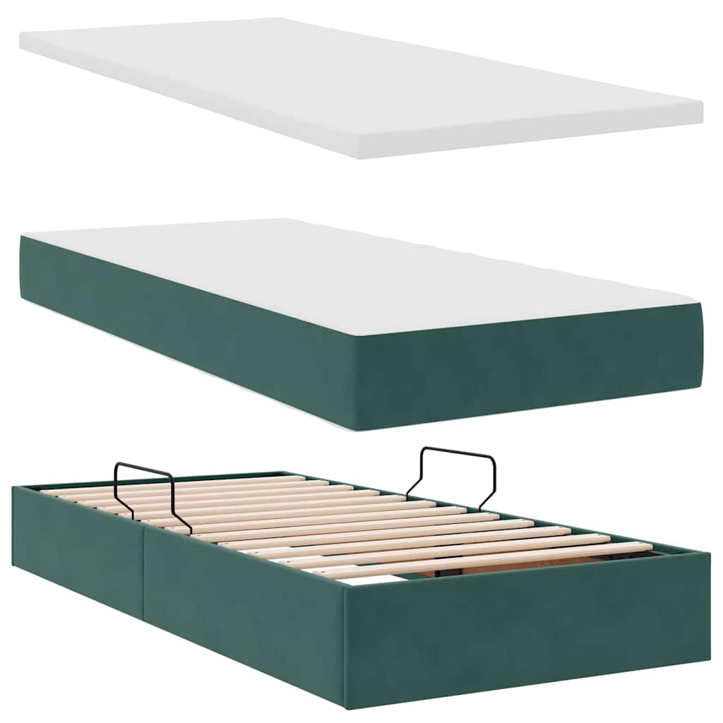 Opslag bed met matras Donkergroen 100 x 200 cm Fluweel is nu te koop bij PeponiXL, paradijselijk wonen!