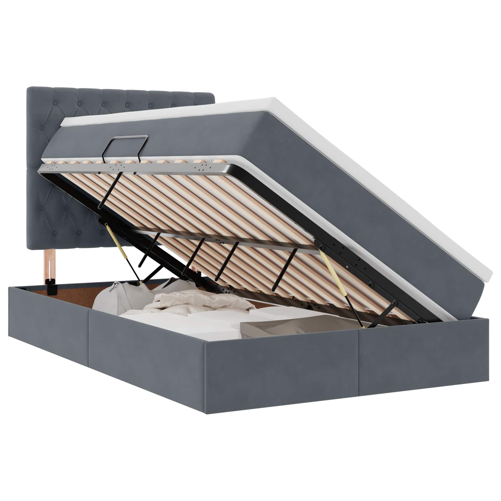 Opslag bed met matras Donkergrijs 120 x 190 cm Fluweel is nu te koop bij PeponiXL, paradijselijk wonen!