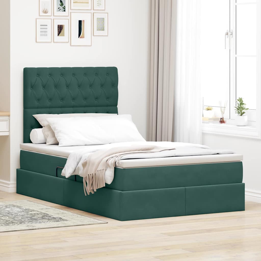 Opslag bed met matras Donkergroen 120 x 200 cm Fluweel is nu te koop bij PeponiXL, paradijselijk wonen!
