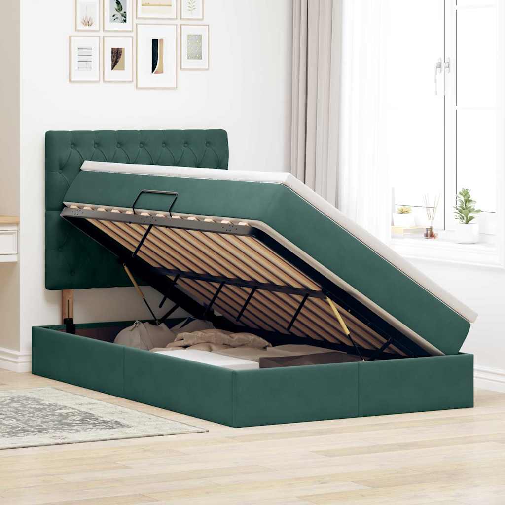 Opslag bed met matras Donkergroen 120 x 200 cm Fluweel is nu te koop bij PeponiXL, paradijselijk wonen!