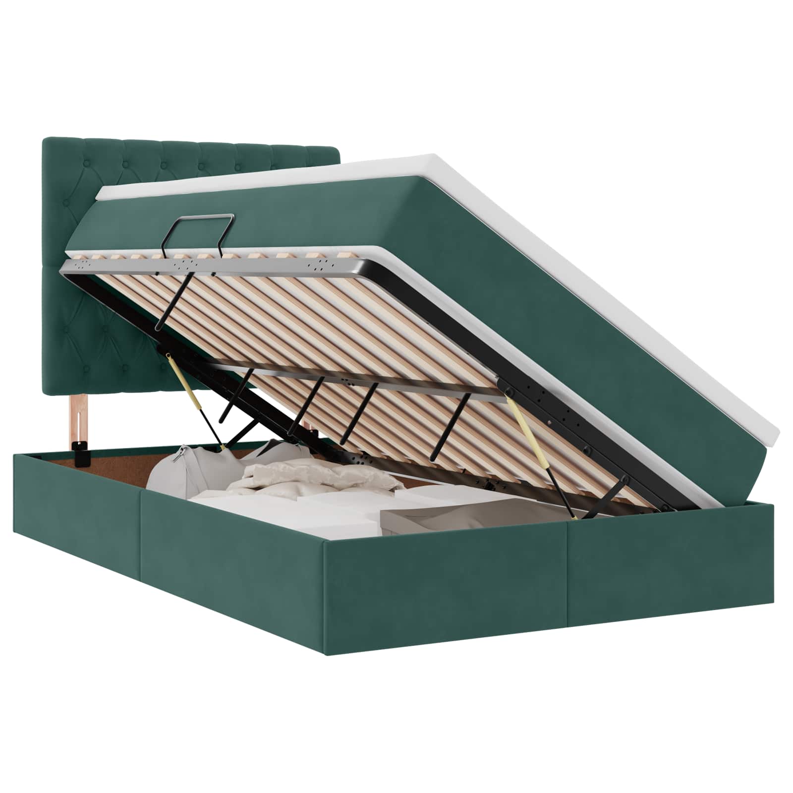 Opslag bed met matras Donkergroen 120 x 200 cm Fluweel is nu te koop bij PeponiXL, paradijselijk wonen!