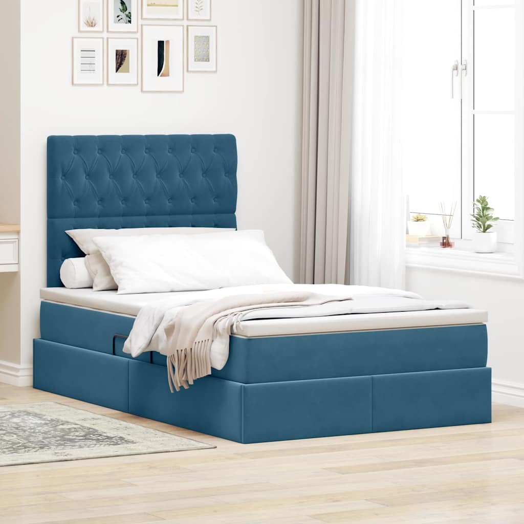Opslag bed met matras Donkerblauw 120 x 200 cm Fluweel is nu te koop bij PeponiXL, paradijselijk wonen!