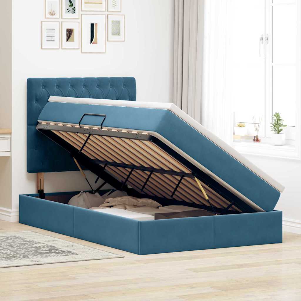 Opslag bed met matras Donkerblauw 120 x 200 cm Fluweel is nu te koop bij PeponiXL, paradijselijk wonen!