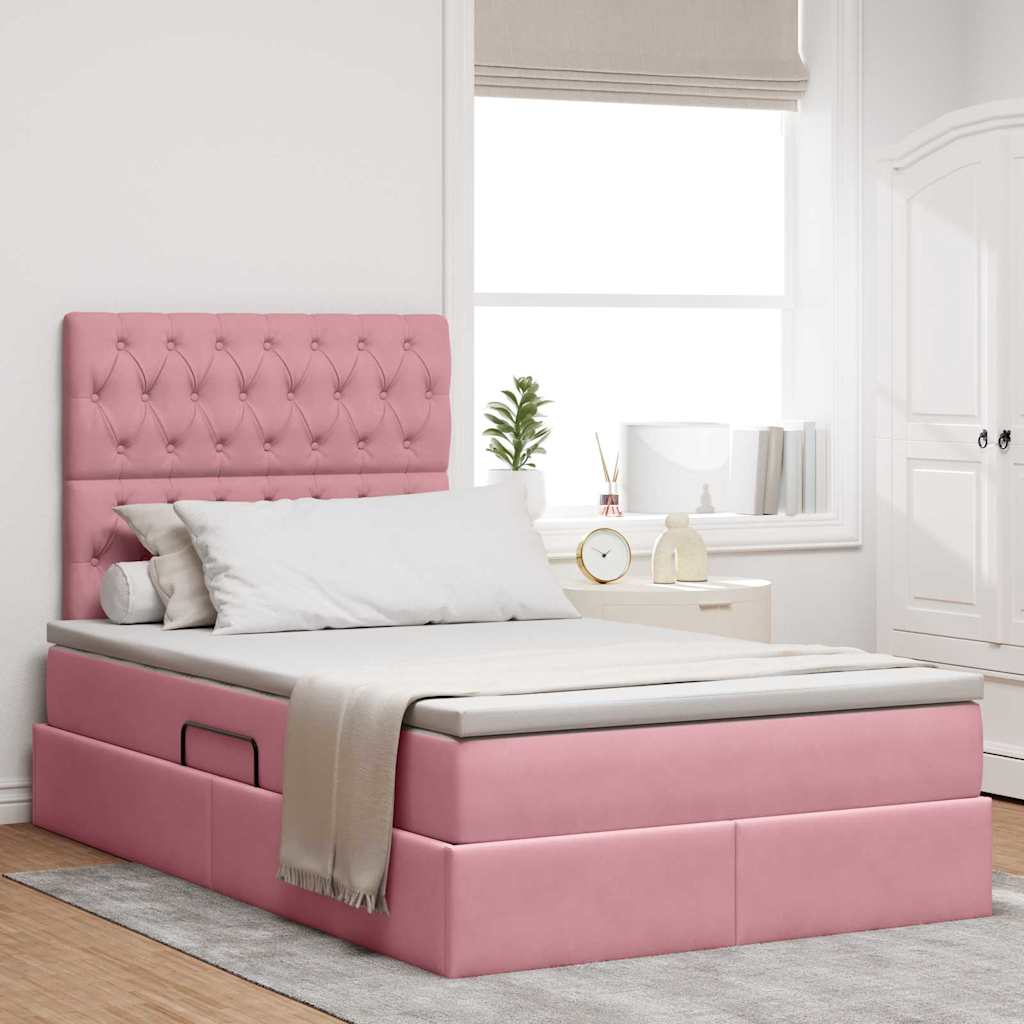 Opslag bed met matras met matras Roze 120 x 200 cm Fluweel is nu te koop bij PeponiXL, paradijselijk wonen!