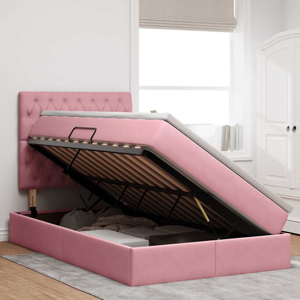 Opslag bed met matras met matras Roze 120 x 200 cm Fluweel is nu te koop bij PeponiXL, paradijselijk wonen!