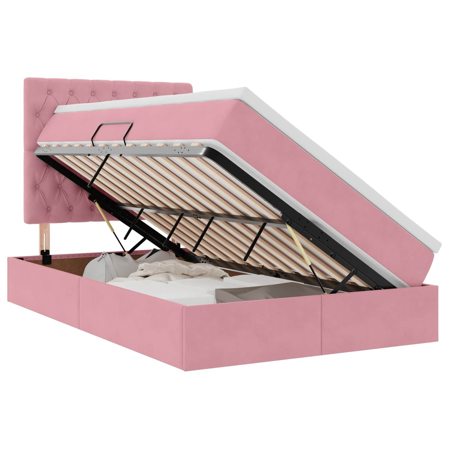 Opslag bed met matras met matras Roze 120 x 200 cm Fluweel is nu te koop bij PeponiXL, paradijselijk wonen!
