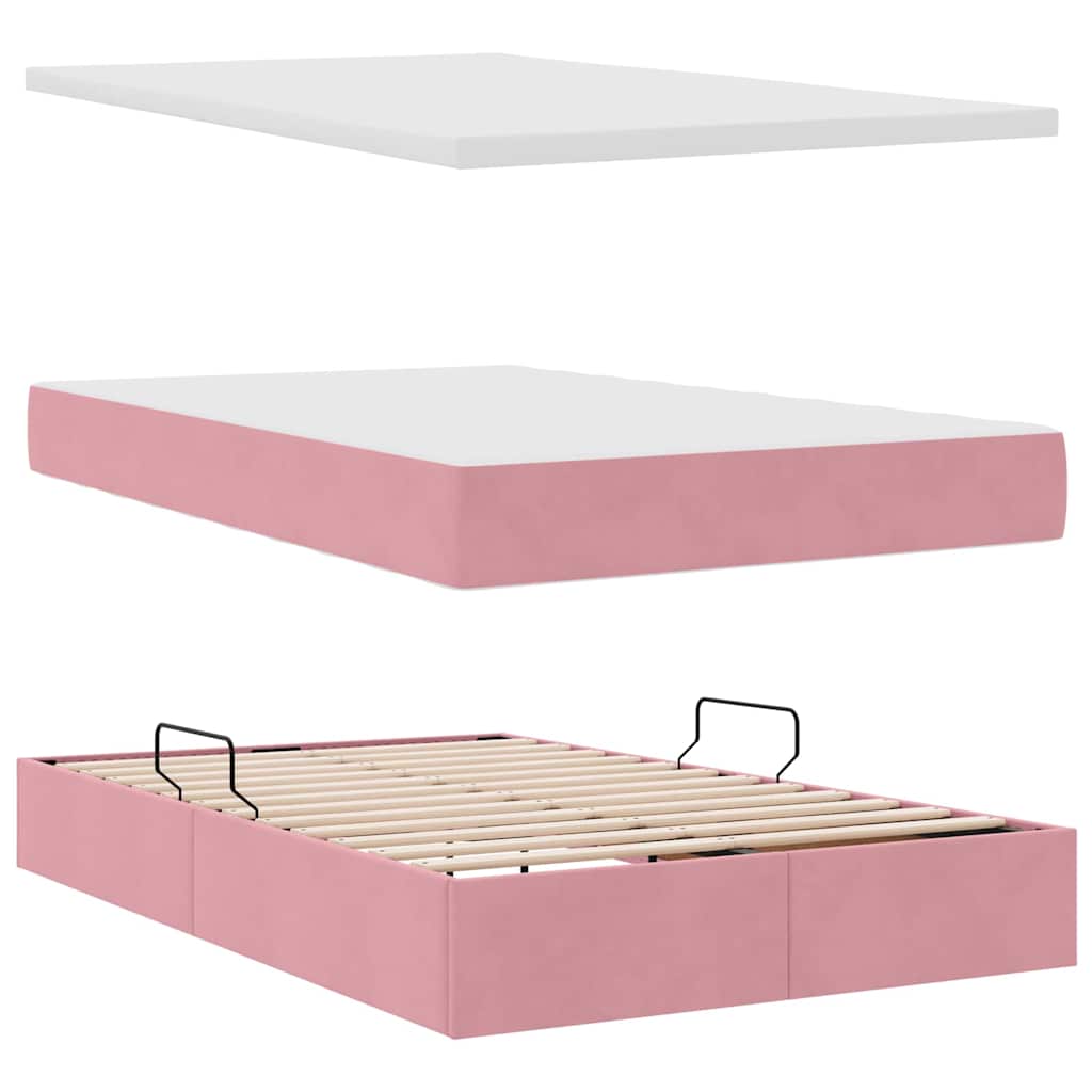 Opslag bed met matras met matras Roze 120 x 200 cm Fluweel is nu te koop bij PeponiXL, paradijselijk wonen!