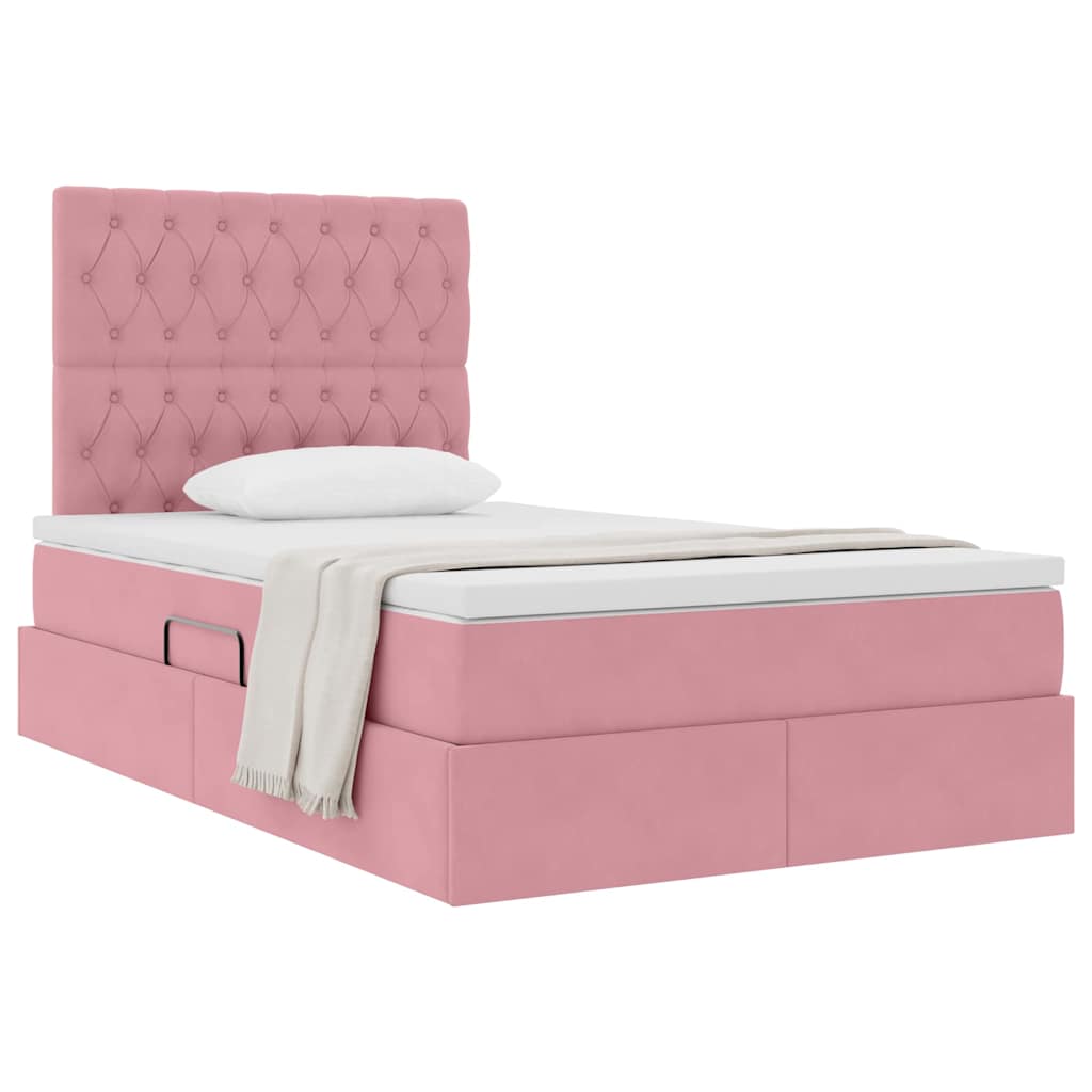 Opslag bed met matras met matras Roze 120 x 200 cm Fluweel is nu te koop bij PeponiXL, paradijselijk wonen!