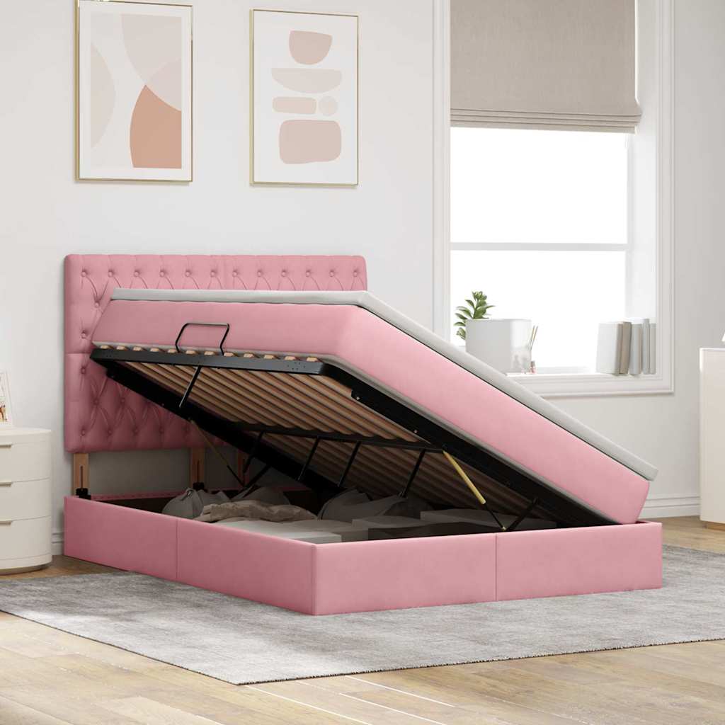 Opslag bed met matras met matras Roze 140 x 190 cm Fluweel is nu te koop bij PeponiXL, paradijselijk wonen!