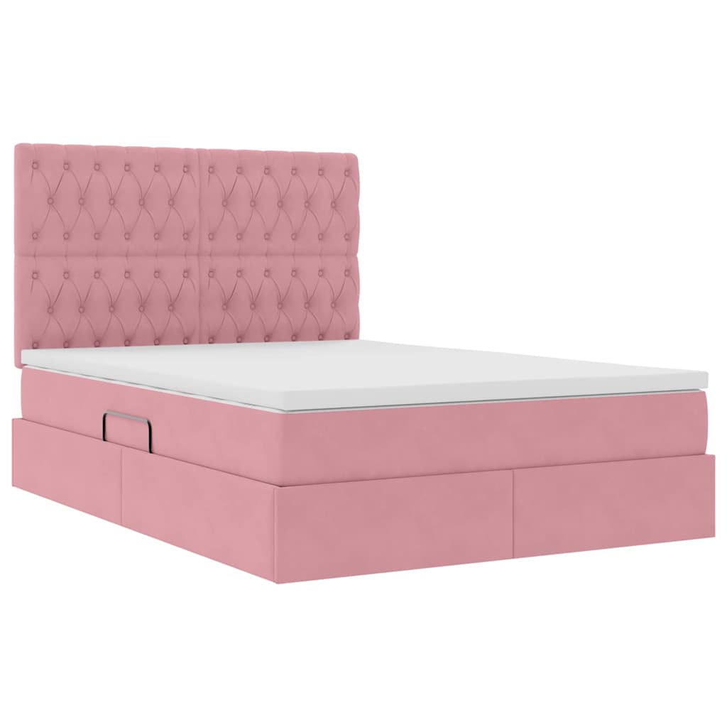 Opslag bed met matras met matras Roze 140 x 190 cm Fluweel is nu te koop bij PeponiXL, paradijselijk wonen!