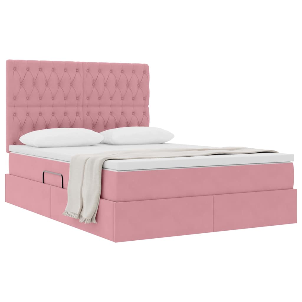Opslag bed met matras met matras Roze 140 x 190 cm Fluweel is nu te koop bij PeponiXL, paradijselijk wonen!
