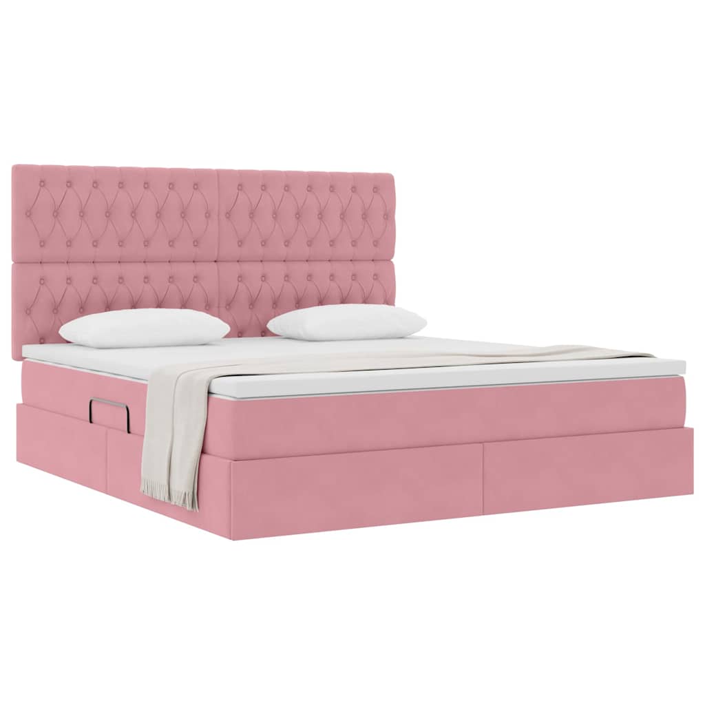 Opslag bed met matras met matras Roze 160 x 200 cm Fluweel is nu te koop bij PeponiXL, paradijselijk wonen!