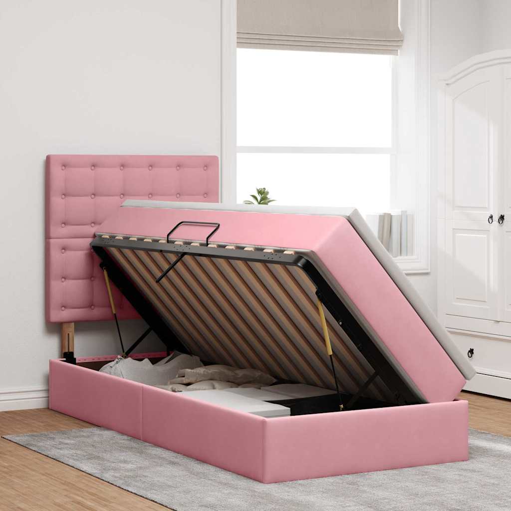 Opslag bed met matras met matras Roze 90 x 190 cm Fluweel is nu te koop bij PeponiXL, paradijselijk wonen!