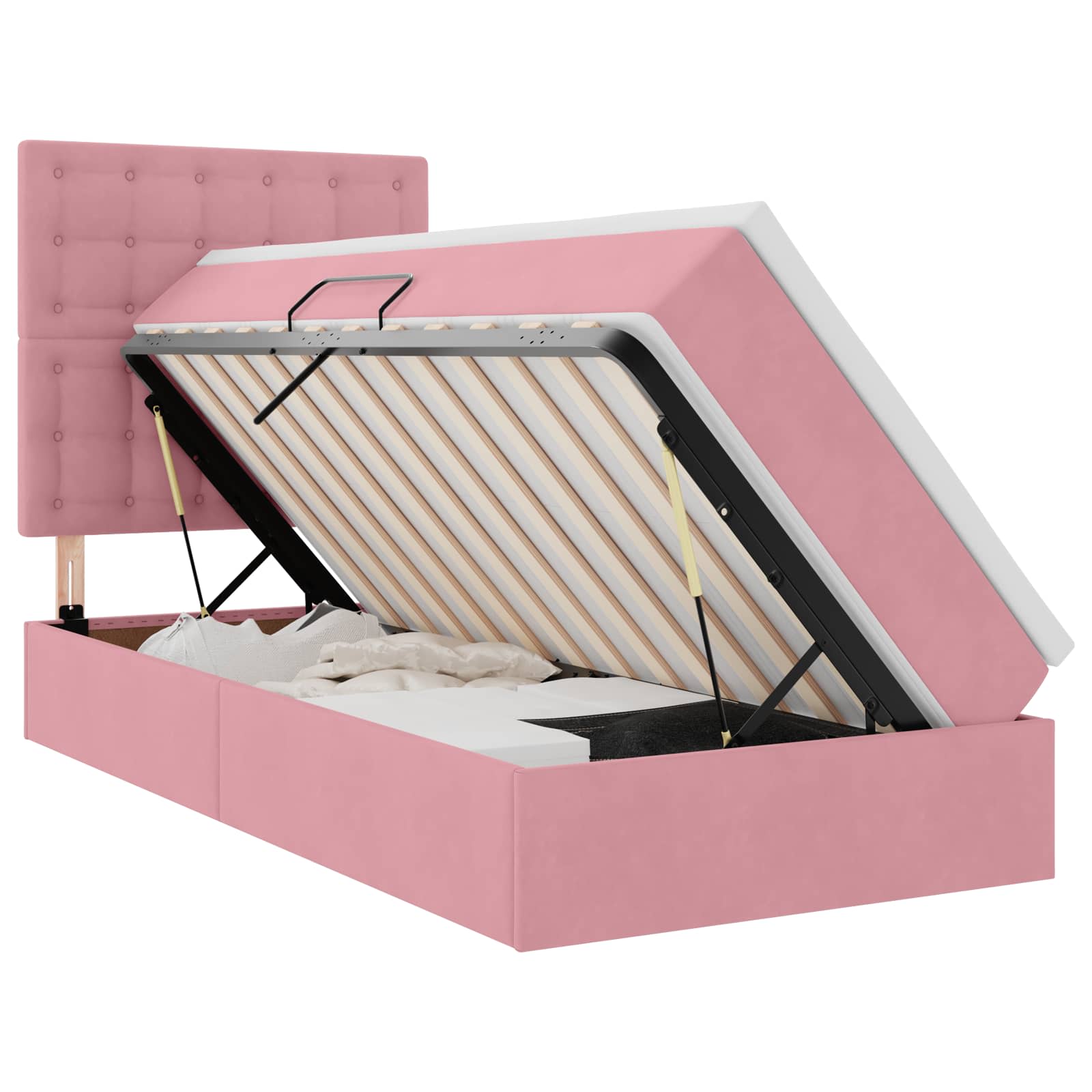 Opslag bed met matras met matras Roze 90 x 190 cm Fluweel is nu te koop bij PeponiXL, paradijselijk wonen!
