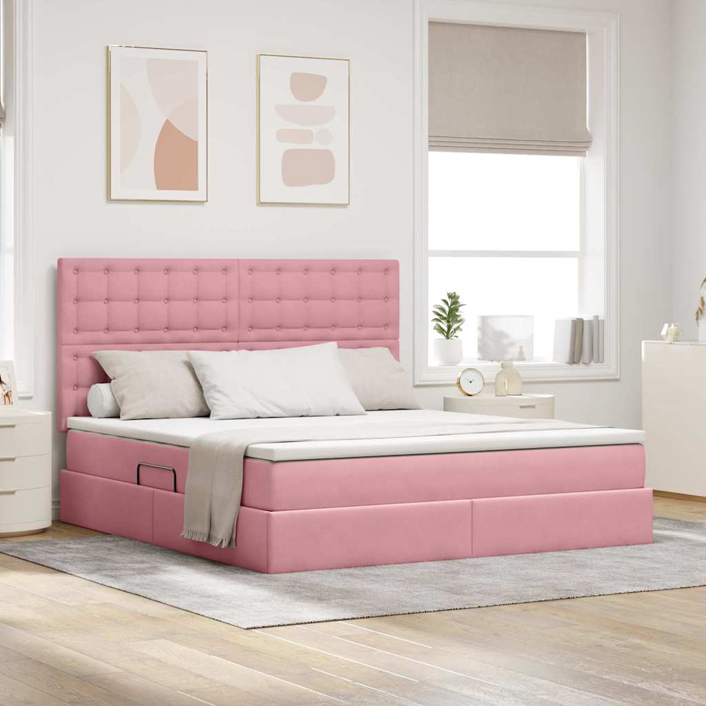 Opslag bed met matras met matras Roze 160 x 200 cm Fluweel is nu te koop bij PeponiXL, paradijselijk wonen!
