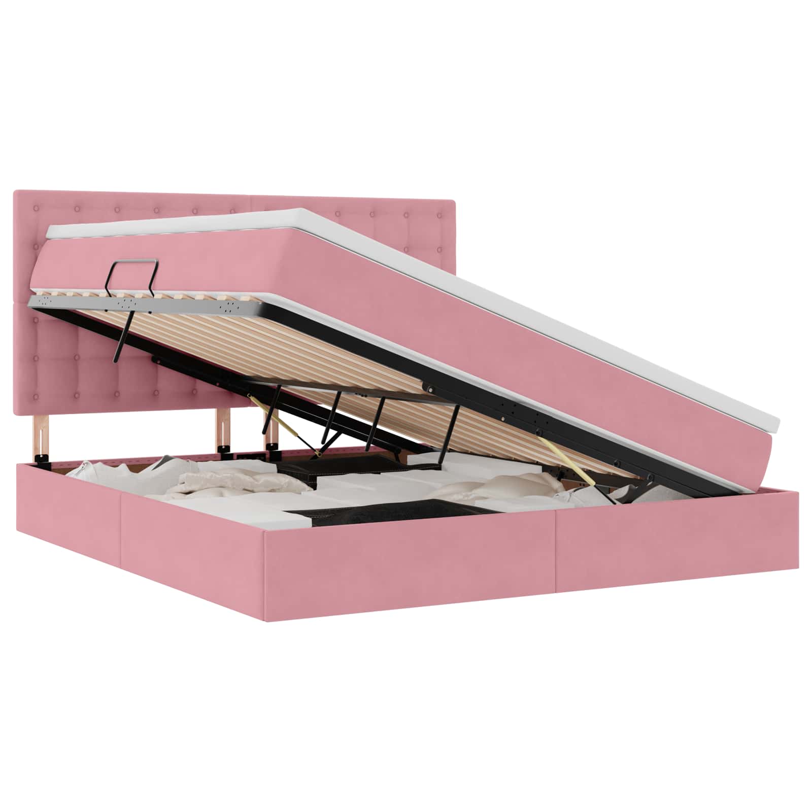 Opslag bed met matras met matras Roze 160 x 200 cm Fluweel is nu te koop bij PeponiXL, paradijselijk wonen!