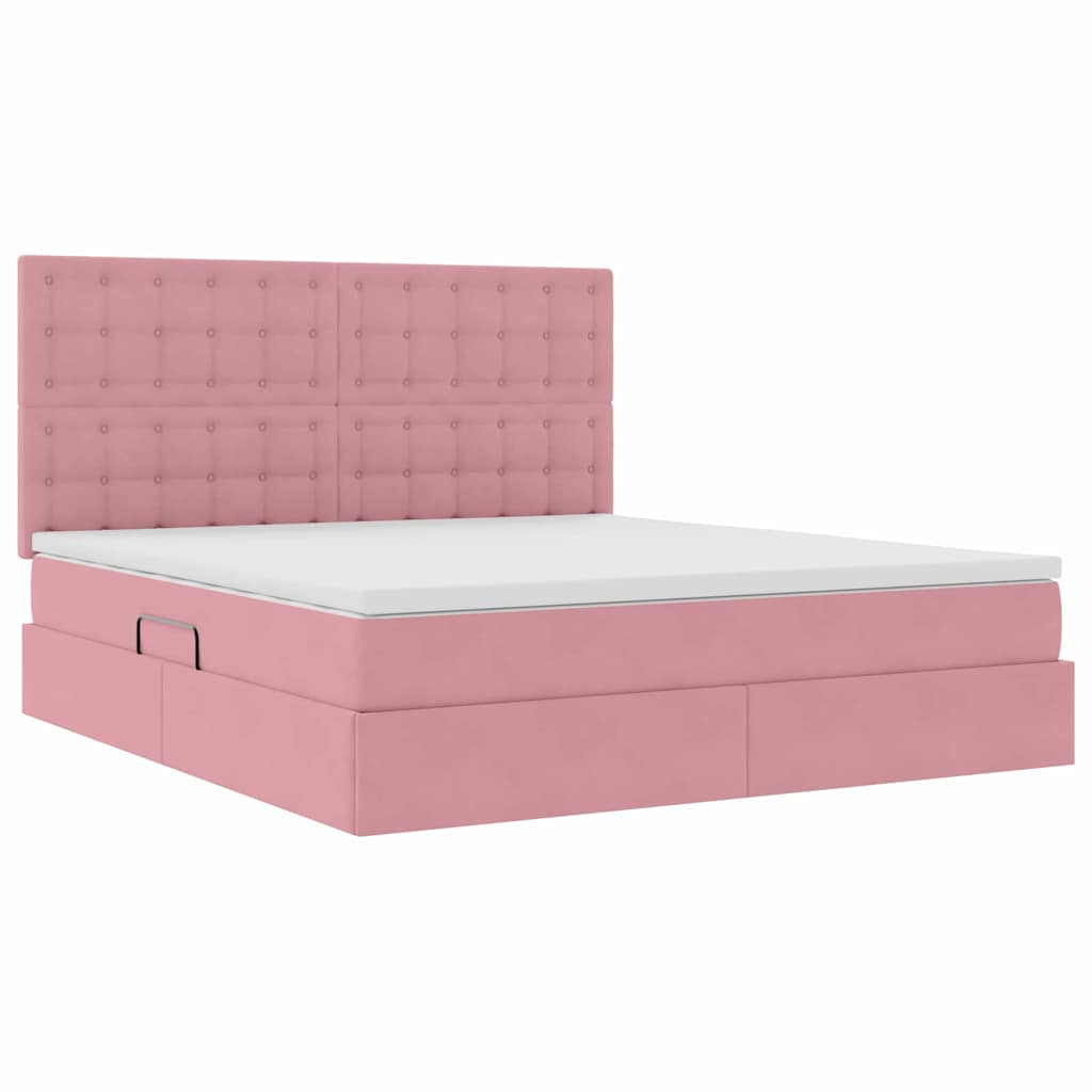 Opslag bed met matras met matras Roze 160 x 200 cm Fluweel is nu te koop bij PeponiXL, paradijselijk wonen!