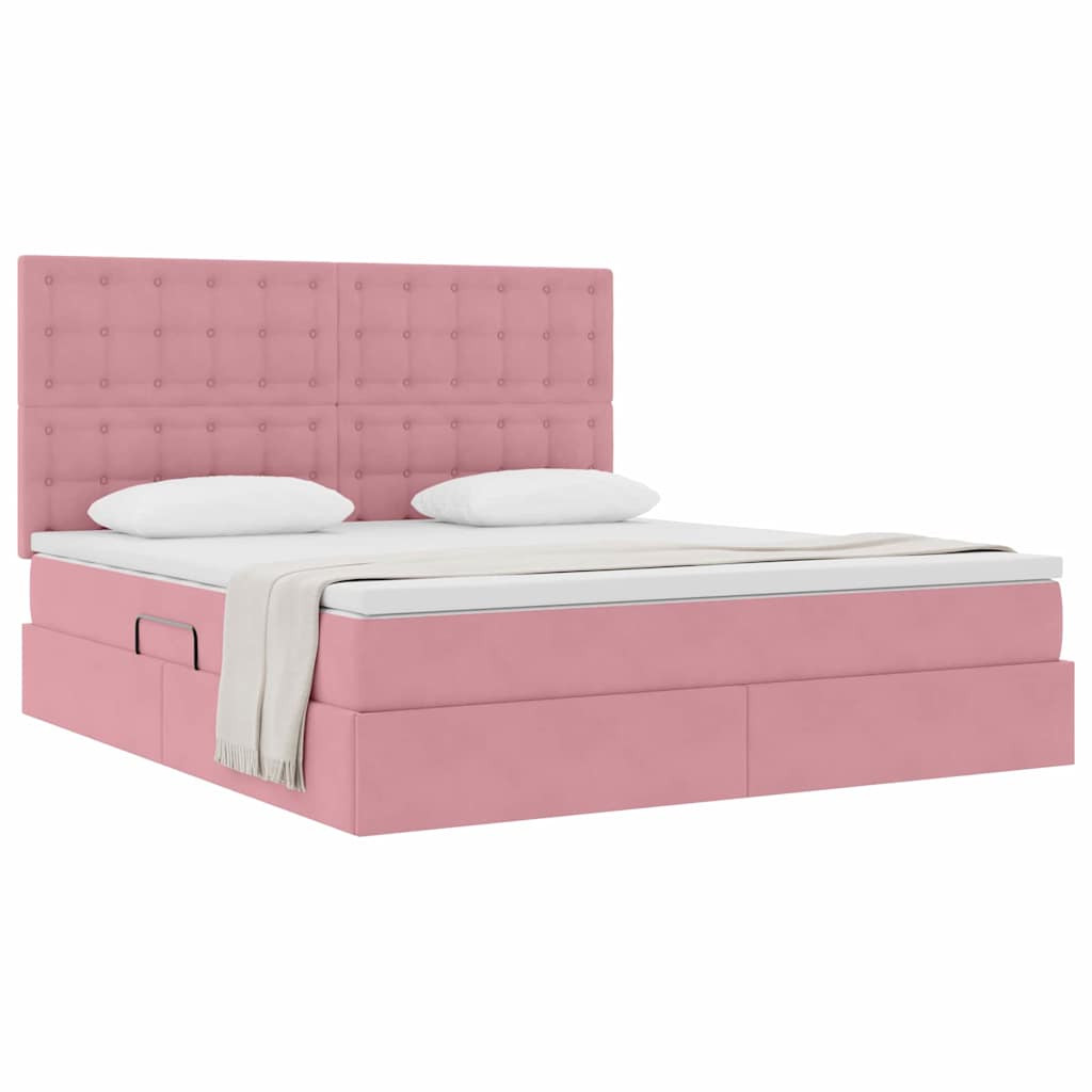 Opslag bed met matras met matras Roze 160 x 200 cm Fluweel is nu te koop bij PeponiXL, paradijselijk wonen!