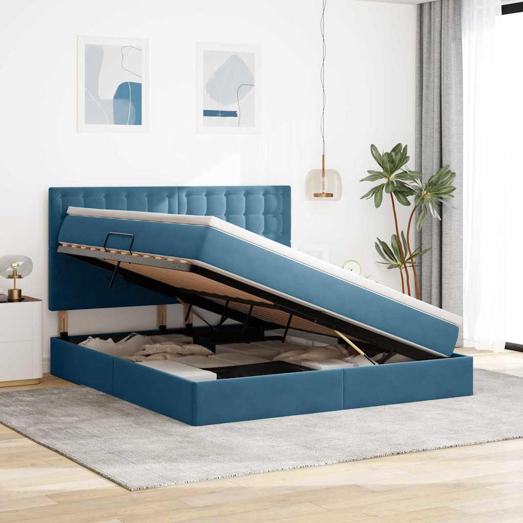 Opslag bed met matras Donkerblauw 180 x 200 cm Fluweel is nu te koop bij PeponiXL, paradijselijk wonen!