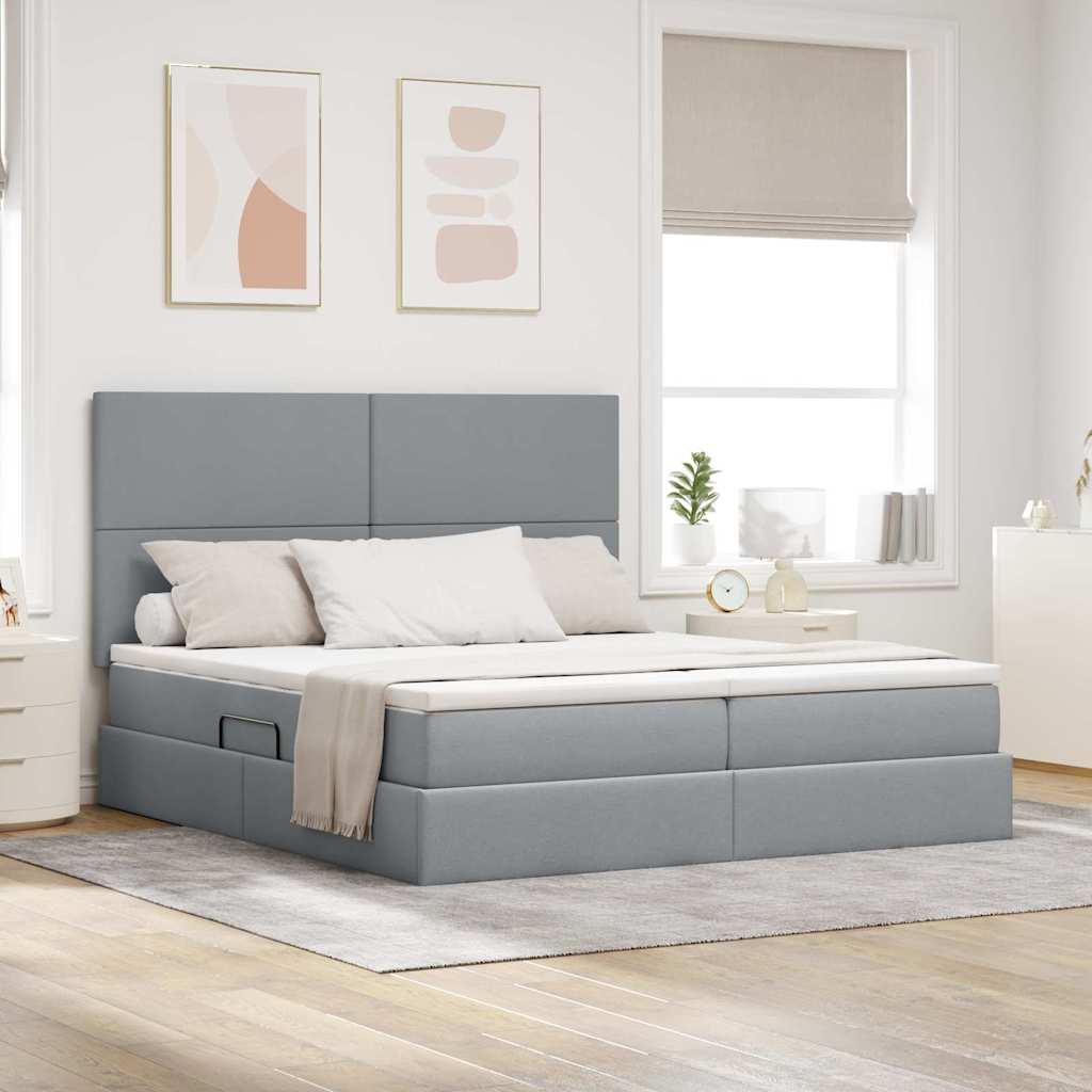Opslag bed met matras Lichtgrijs 200 x 200 cm Nep Leer is nu te koop bij PeponiXL, paradijselijk wonen!