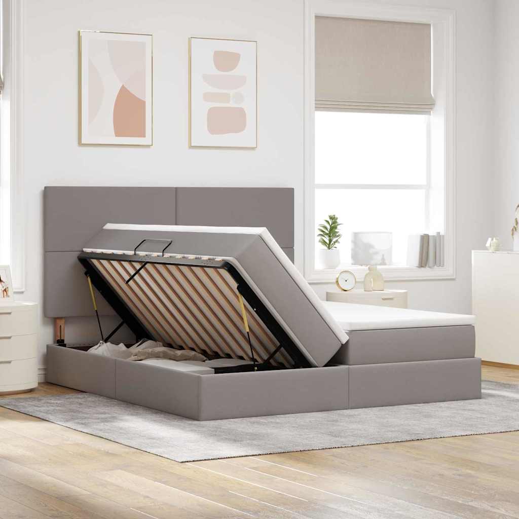 Opslag bed met matras met opslag Taupe 200 x 200 cm Nep Leer is nu te koop bij PeponiXL, paradijselijk wonen!