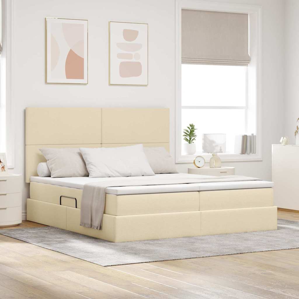 Opslag bed met hoofdeinde Crème 200 x 200 cm Nep Leer is nu te koop bij PeponiXL, paradijselijk wonen!