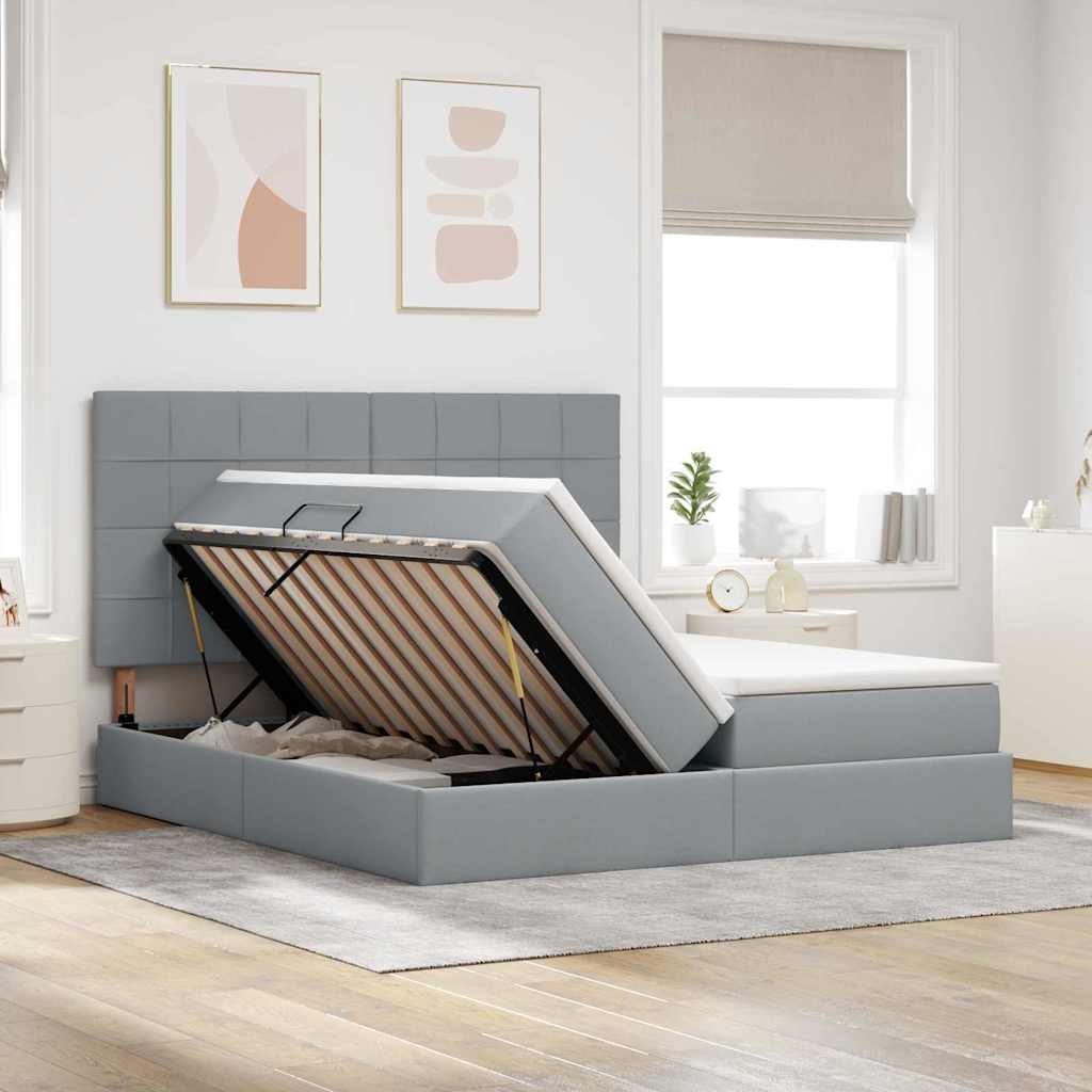 Opslag bed met matras Lichtgrijs 200 x 200 cm Nep Leer is nu te koop bij PeponiXL, paradijselijk wonen!