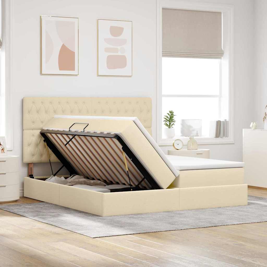 Opslag bed met hoofdeinde Crème 200 x 200 cm Nep Leer is nu te koop bij PeponiXL, paradijselijk wonen!
