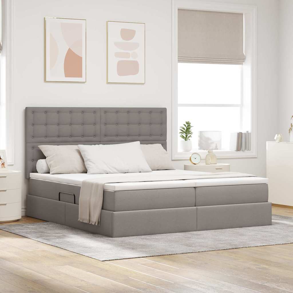 Opslag bed met matras met opslag Taupe 200 x 200 cm Nep Leer is nu te koop bij PeponiXL, paradijselijk wonen!