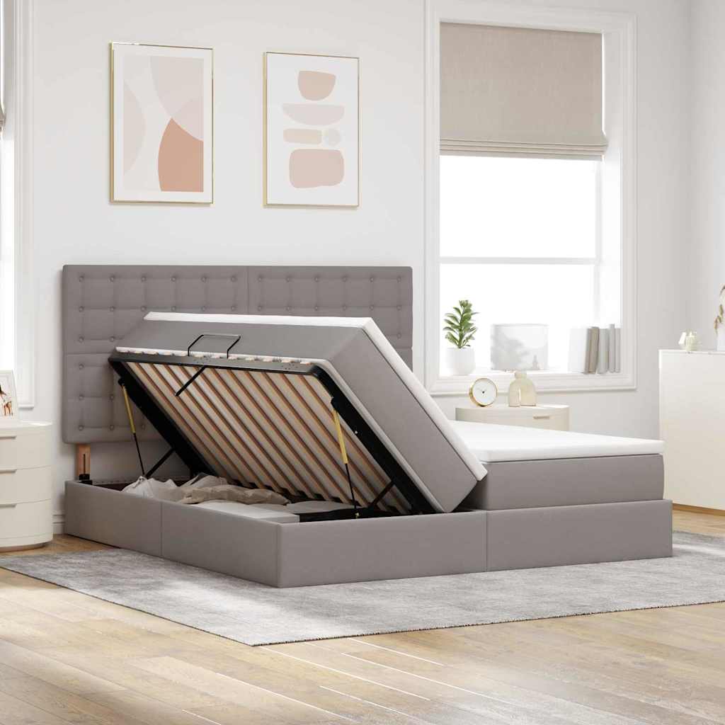 Opslag bed met matras met opslag Taupe 200 x 200 cm Nep Leer is nu te koop bij PeponiXL, paradijselijk wonen!