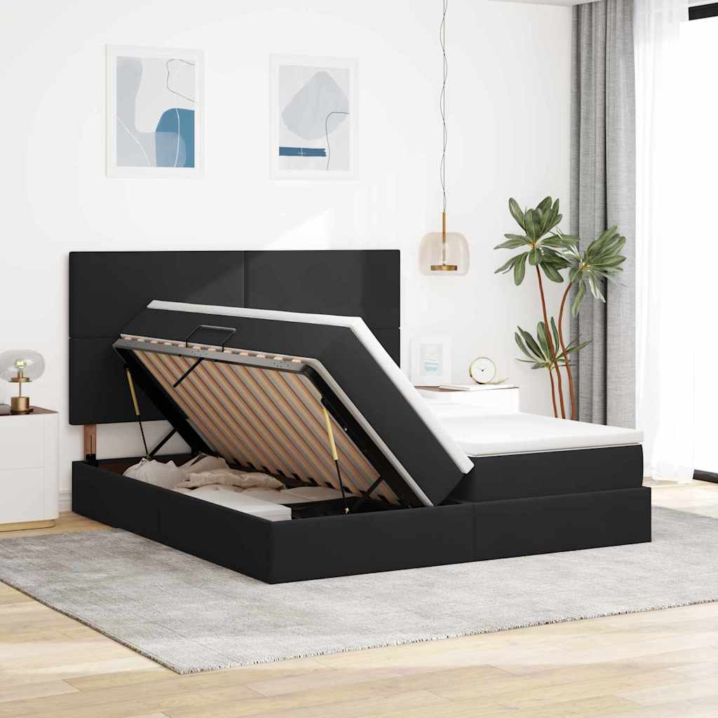Opslag bed met matras met hoofdeinde Zwart 180 x 200 cm Fluweel is nu te koop bij PeponiXL, paradijselijk wonen!
