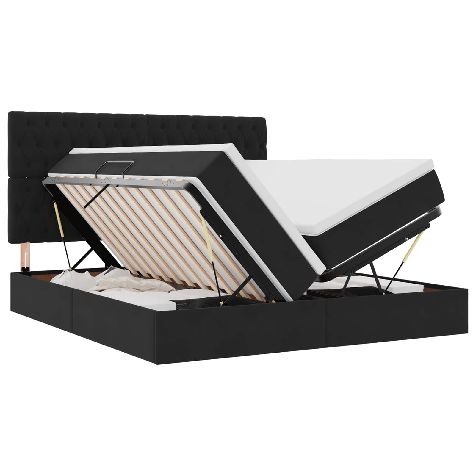 Opslag bed met matras met hoofdeinde Zwart 200 x 200 cm Fluweel is nu te koop bij PeponiXL, paradijselijk wonen!