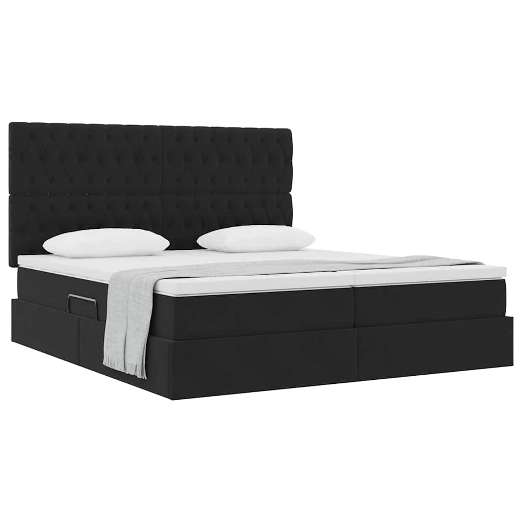 Opslag bed met matras met hoofdeinde Zwart 200 x 200 cm Fluweel is nu te koop bij PeponiXL, paradijselijk wonen!